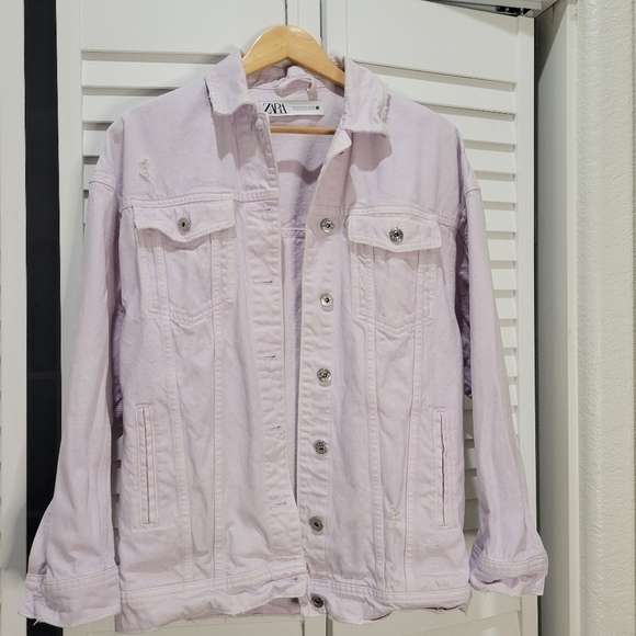 Zara Oversized Distressed Denim Jacket Purple XS - Picture 1 of 9